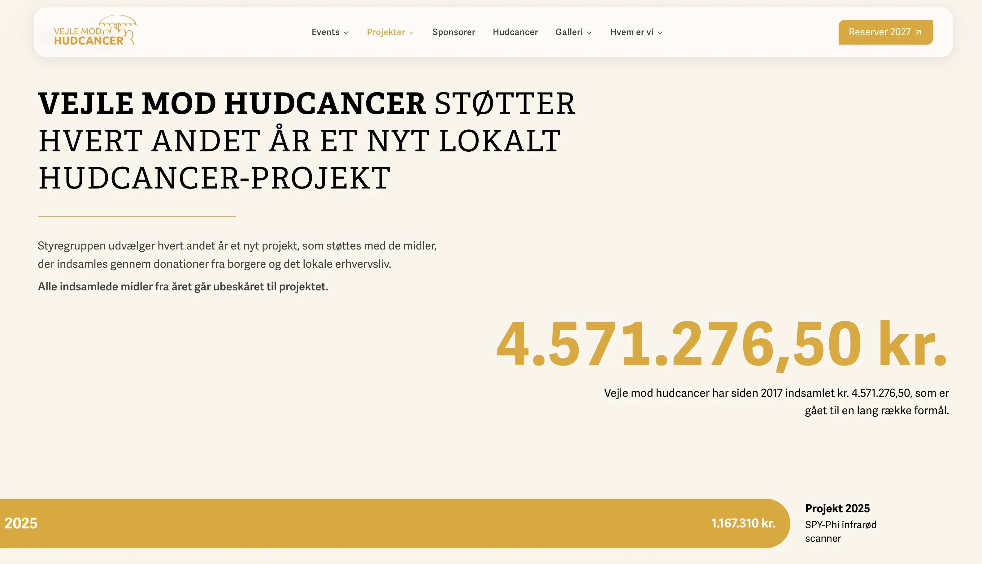 Projects page with animated fundraising charts and progress tracking